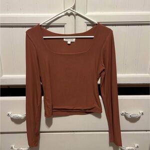 Pink Rose Long Sleeve Scoop Neck Top - Rust